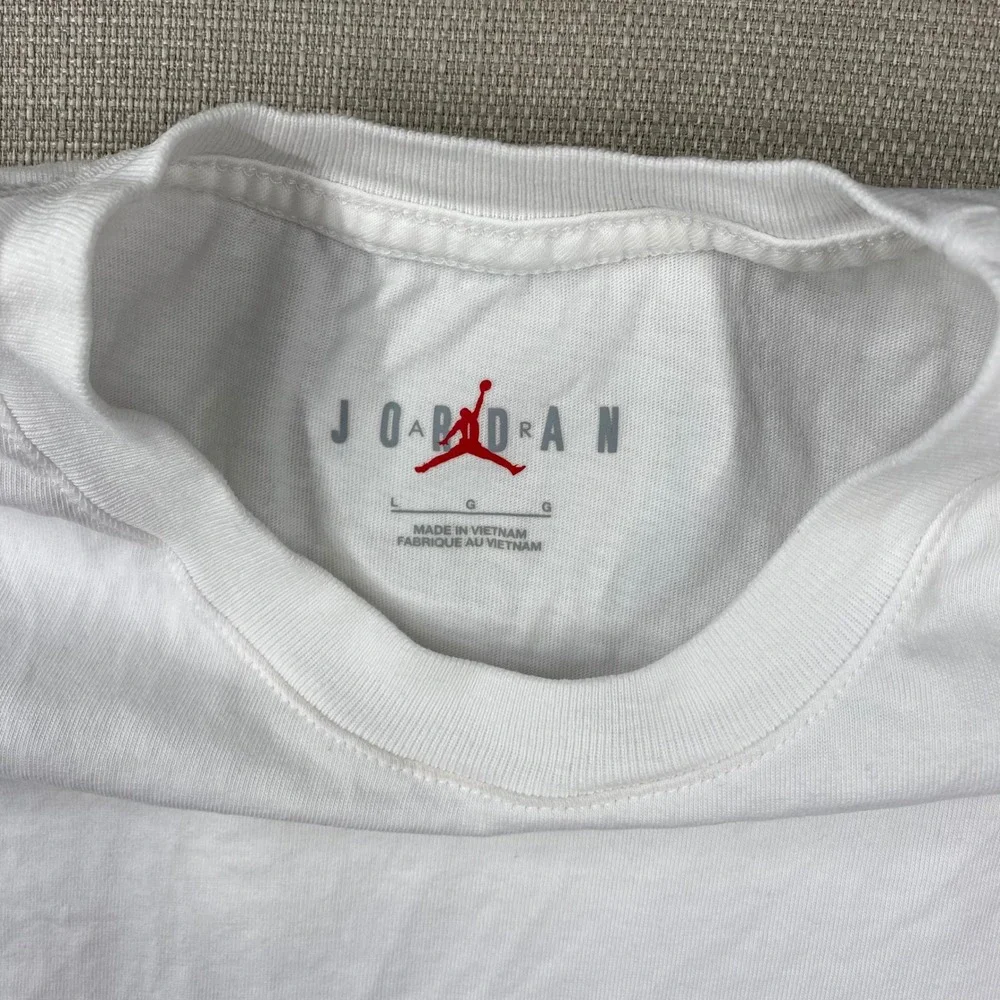 Jordan Mens White Embroidered Logo Wordmark Jumpan Short Sleeve T-Shirt Large